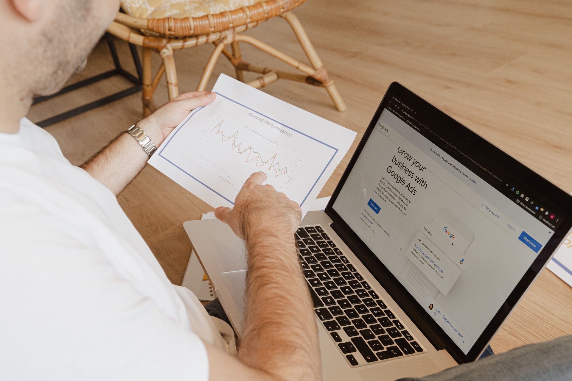 Reviewing Google Ads performance on a laptop